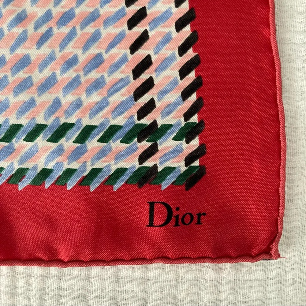 Dior Silk Scarf Geometric Print Red - 21”